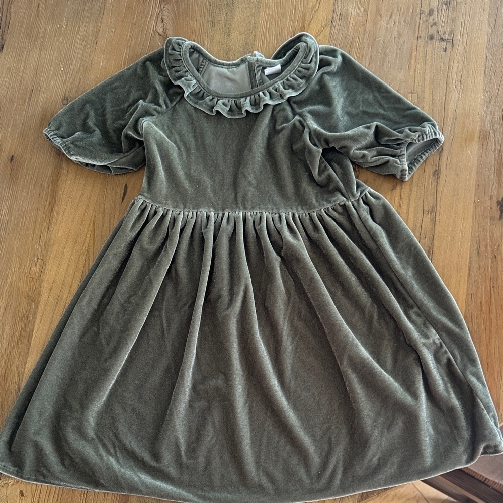 GAP Olive Green Velvet Ruffle Dress
